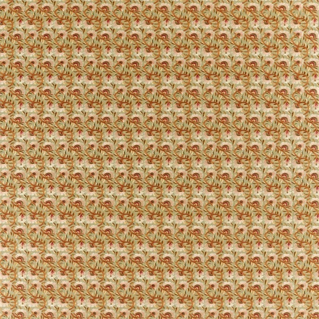 Morris & Co Wardle Embroidery Fabric in Olive / Brick For Sale