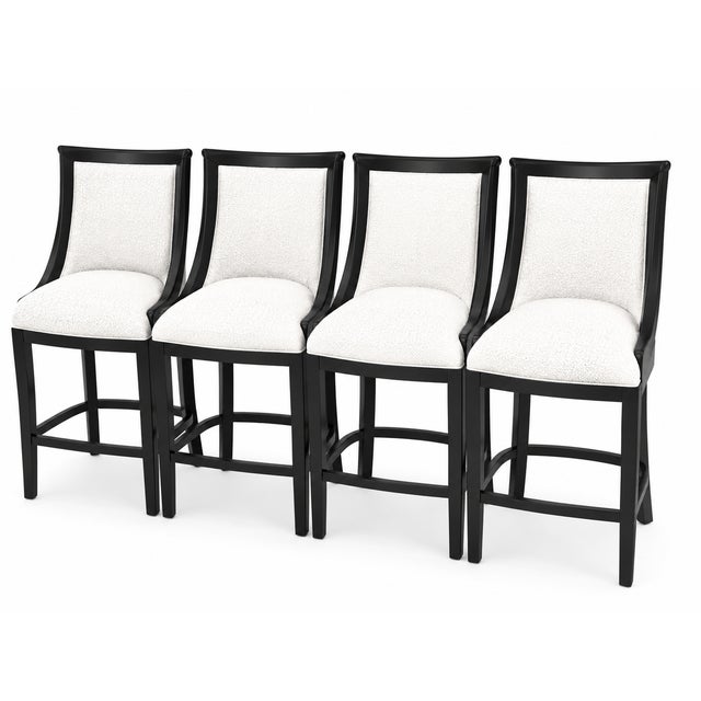 Beautiful Bar Stools in White Boucle Black Satin Finish- 4 For Sale - Image 4 of 4