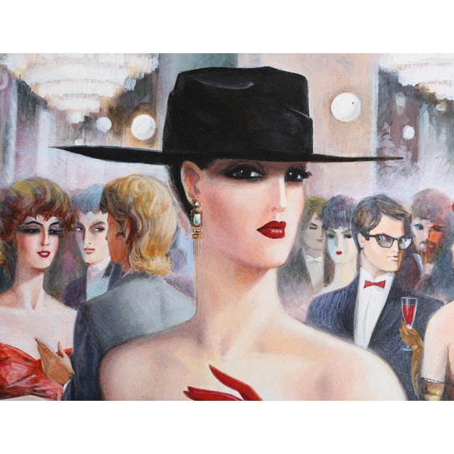 Art Deco Dinner Party, Erik Freyman Acrlyic on Canvas, Signed and Dated Lower Right For Sale - Image 3 of 4