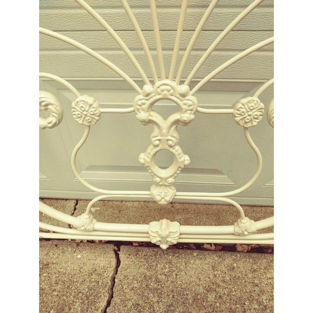 Glamorous Hollywood Regency Queen Size Vintage Brass, Enamel & Iron Headboard & Footboard For Sale - Image 4 of 5
