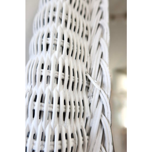 White Vintage White Wicker Oval Wall Mirror For Sale - Image 8 of 8