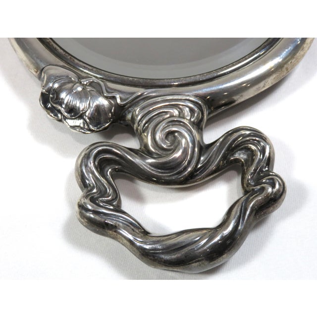 Fancy Antique Art Nouveau Sterling Silver Vanity Hand Mirror For Sale In Boston - Image 6 of 13