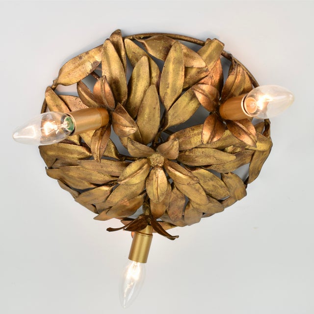 Mid Century Italian Flush Mount Gilt Iron For Sale - Image 9 of 11
