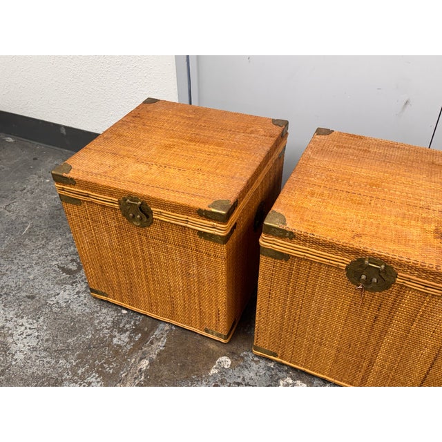 Campaign Wicker Asian Campaign/Chinoiserie Hinged Chests, Pair For Sale - Image 3 of 12