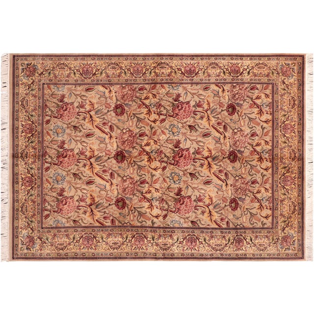 Shabby Chic 1990's Floral Pak-Persian Taupe/Pink Wool Rug - 6'0'' X 8'9'' For Sale - Image 9 of 9