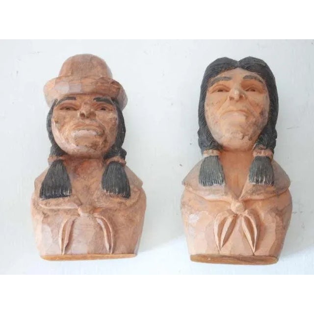 Rustic Pair of Folk Hand Carved & Painted Indians -Signed J.I.Lizio For Sale - Image 3 of 8