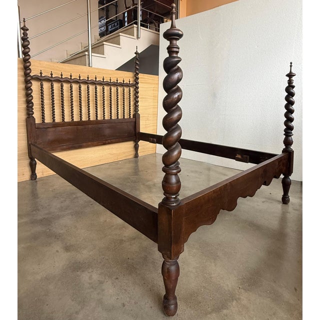 19th Century Baroque Queen Bed, Original Four Solomonic Poster Lisbon Bed For Sale - Image 4 of 18