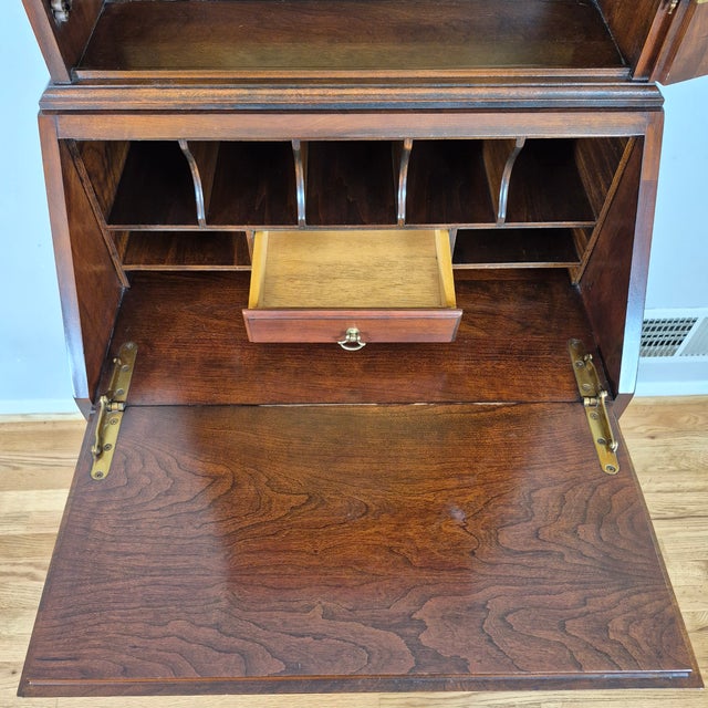 Wood Late 20th Century Petite Ladies Mahogany Secretary Writing Desk Curio Display Cabinet For Sale - Image 7 of 11