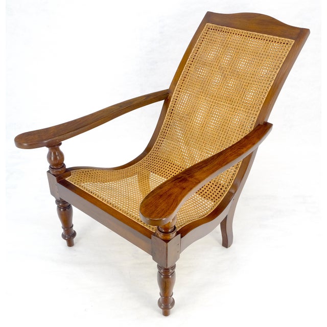Mid 20th Century Solid Turned Teak Mid Century Modern Cane Back Lounge Chair MINT For Sale - Image 5 of 18