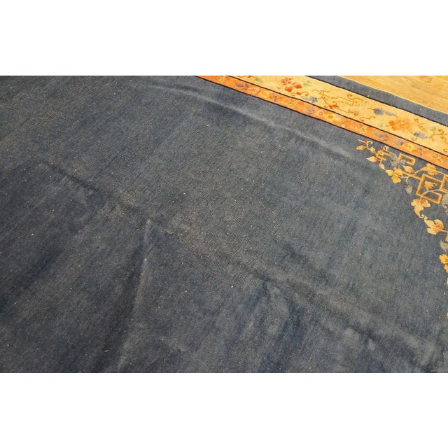 1920s Blue Open Floral Antique Chinese Art Deco Rug 6'9" X 10'8" Wool Knotted Carpet For Sale In New York - Image 6 of 12