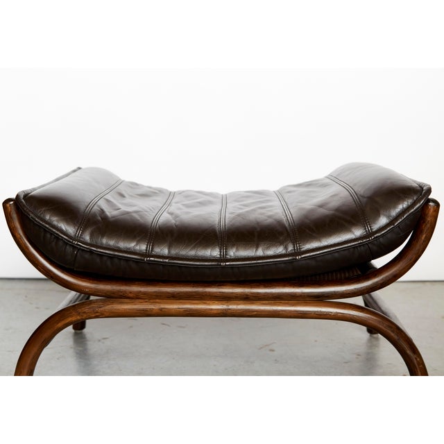 Set of Bamboo and Leather Lounge Chair and Ottoman, 1970s For Sale - Image 4 of 18