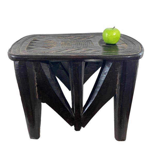 This is a fabulous Hand Carved and hand painted Wood Stool/table from the Nupe Tribe These stools are carved out of a...