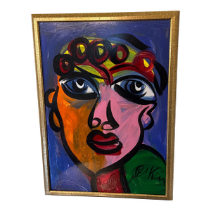 1970s Vintage Abstract Portraiture, Painting by Peter Robert Keil, Framed