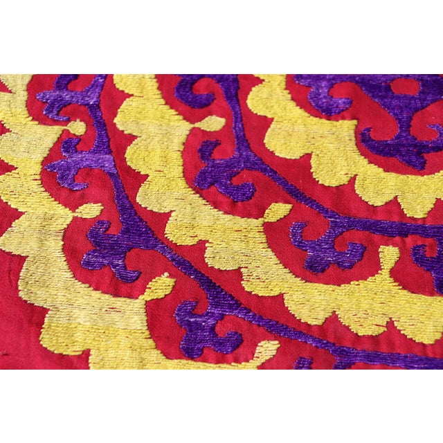 Red Vintage Hand Embroidered Suzani Wall Hanging, 1920s For Sale - Image 8 of 18
