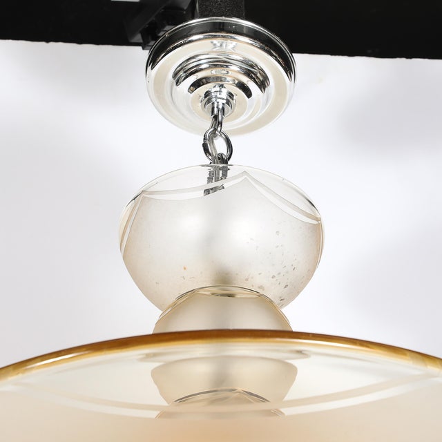1930s 1930s Art Deco Signed Daum Frosted Rose-Hue Saucer-Form Pendant Chandelier For Sale - Image 5 of 18