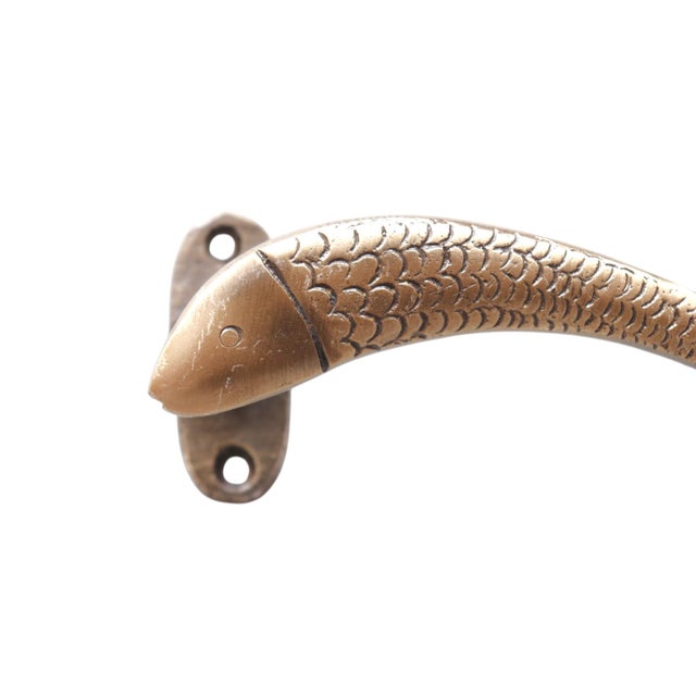 Antiqued Brass Fish Cabinet Pulls, a Pair For Sale - Image 4 of 5