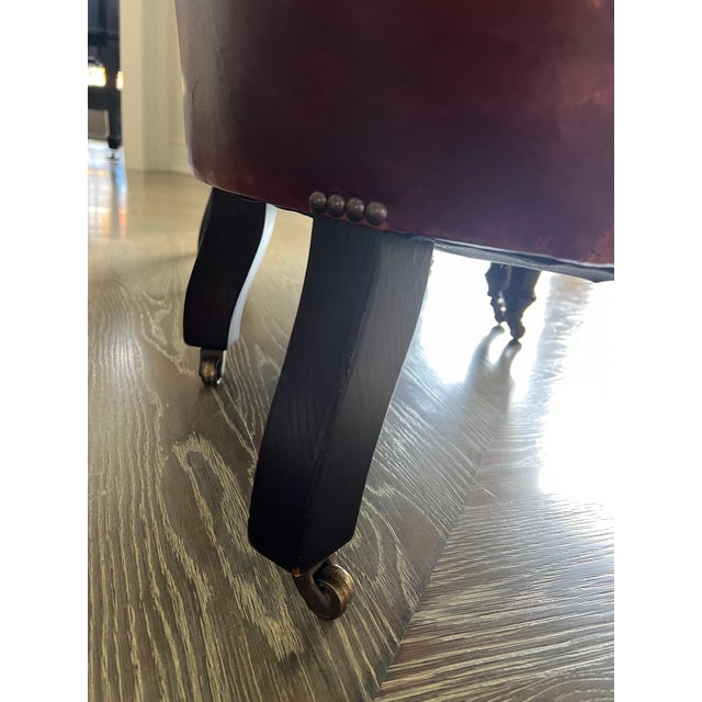 Chestnut Vintage George Smith Petite Tufted Leather Chesterfield Chair, Made in England, a Pair For Sale - Image 8 of 12