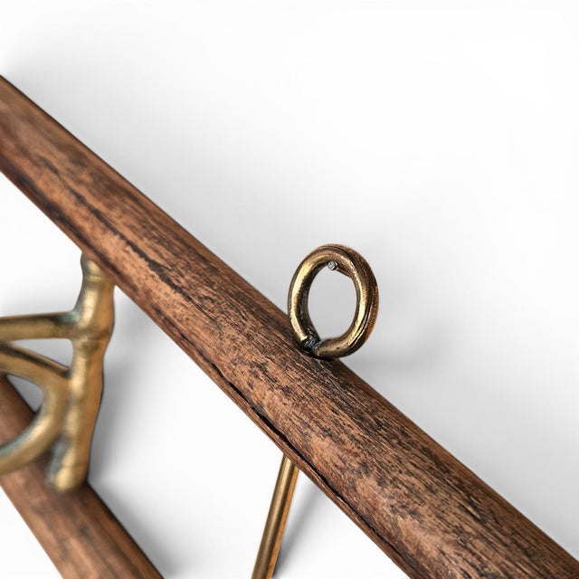 Brass Antique French Brass and Oak Expandable Bistro Coat Rack For Sale - Image 8 of 12