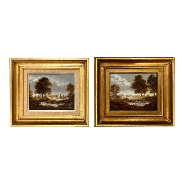 Pair of Italian Landscape Paintings on Copper by L. Bini For Sale