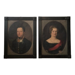 Antique Original Portraits: 19th Century Gentleman and Lady Paintings - a Pair For Sale