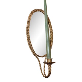 Vintage Hollywood Regency Oval Mirrored Gold Rope Candle Sconce For Sale