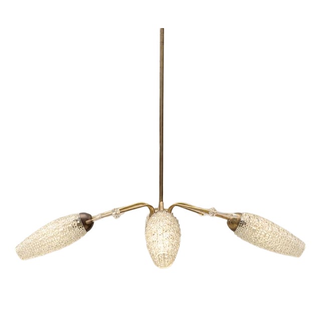 Ceiling Light with Textured Glass Shades and Crystal Prisms, 1960s For Sale