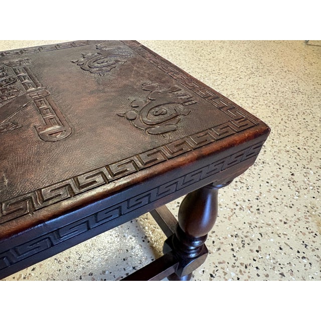 Wood Antique Tooled Leather Top Stools / Tables For Sale - Image 7 of 17
