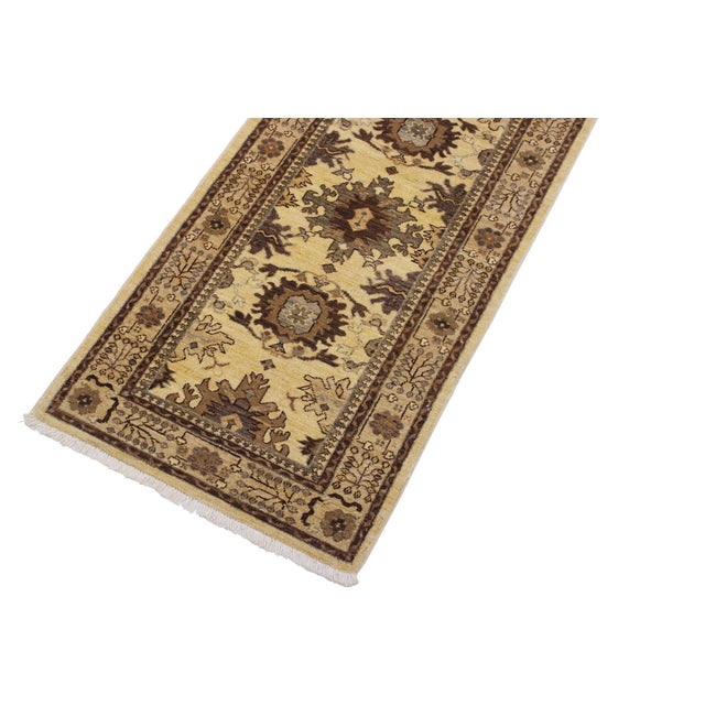 Boho Chic Ziegler Gold/Tan Wool Runner Rug- 2'6'' X 9'5'' For Sale - Image 4 of 10