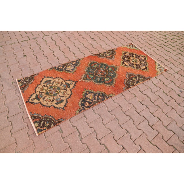 Orange 1970s Turkish Orange Handmade Runner Rug For Sale - Image 8 of 9