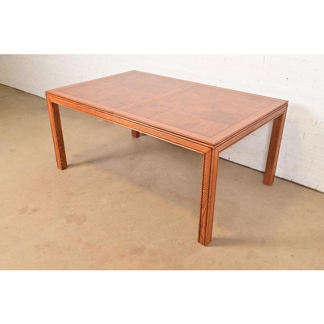 Henredon Mid-Century Modern Burl Wood Parsons Dining Table, Newly Refinished For Sale - Image 12 of 12