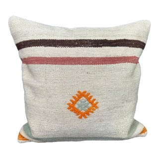 Turkish Hemp Pillow Cushion Natural Beige Orange Cushion Cover 20"x20" For Sale
