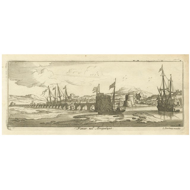 Peeters, View of Fanar in the Aegean Archipelago with Bridge and Ships, 1680, Print For Sale
