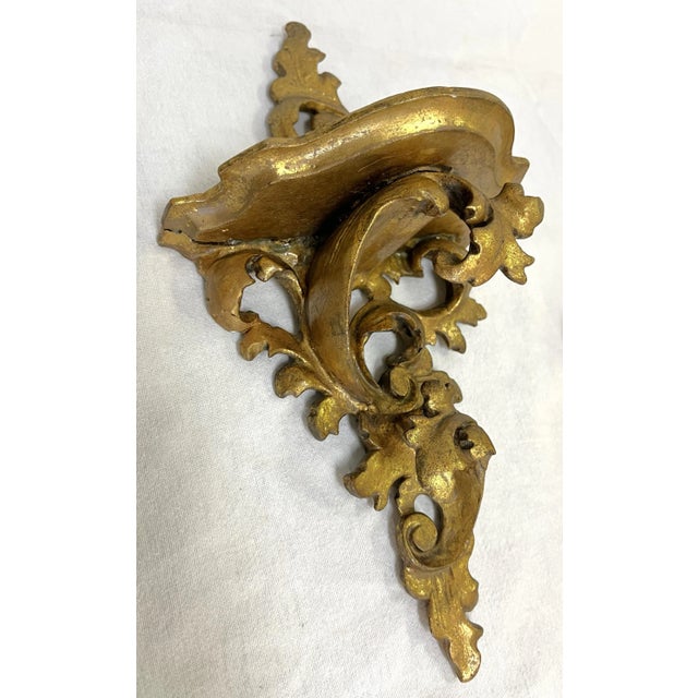Vintage Italian Rococo Style Gilt Carved Wood Wall Brackets- a Pair For Sale - Image 9 of 13
