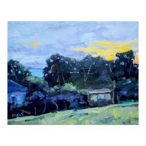 Mendocino Sunset, Expressionist Oil Painting Landscape