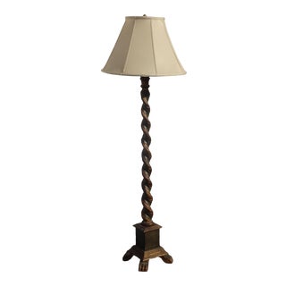 Vintage Spanish Style Hand Carved Barley Twist Green Floor Lamp Light Claw Feet For Sale