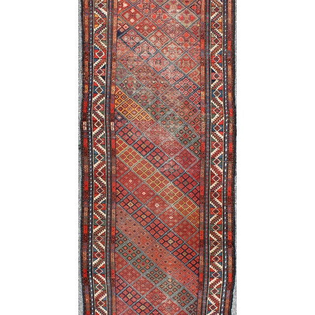 Persian Antique Persian Malayer Runner With Diagonal Diamond Sub-Geometric Design For Sale - Image 3 of 7