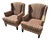 2010 Stratford Caye Large-Scale Modern Wingback Arm Chairs Brown Striped Upholstery - A Pair For Sale