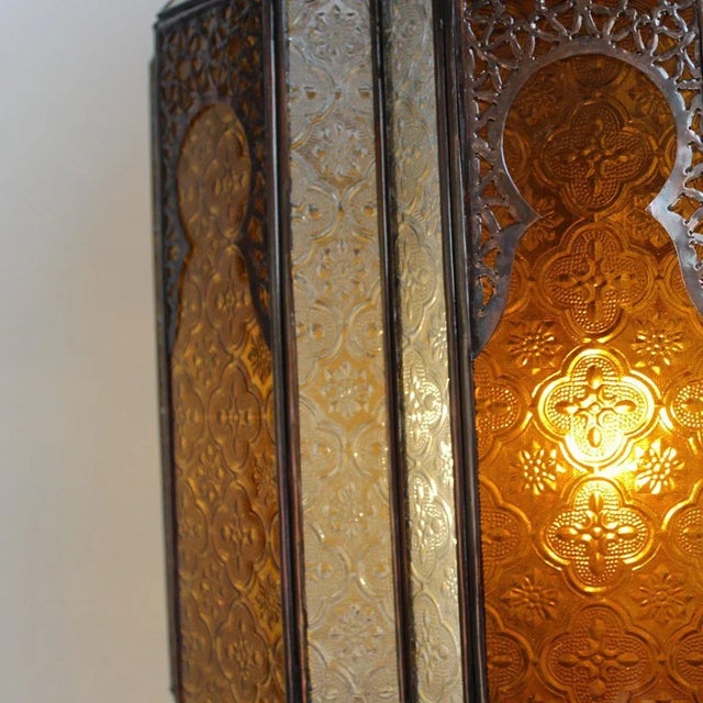 Moroccan Vintage Amber Glass & Metal Moroccan Pendant Light For Sale - Image 3 of 6