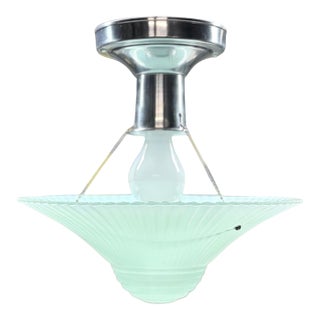 Vintage Three Chain Bowl Light 1920s 1930s Robin's Egg Blue Bedroom or Hallway Ceiling Light Restored With Paint and Wiring For Sale