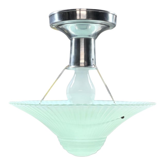Vintage Three Chain Bowl Light 1920s 1930s Robin's Egg Blue Bedroom or Hallway Ceiling Light Restored With Paint and Wiring For Sale