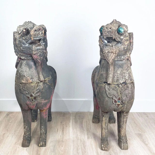 Asian Antique Temple Lions, Se Asia 19th Century, a Pair For Sale - Image 3 of 12