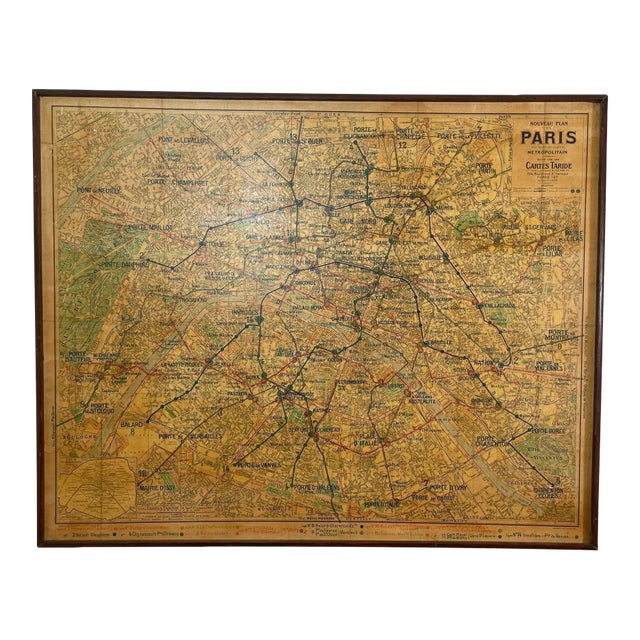 Large French Paris Metro Map 1960s For Sale