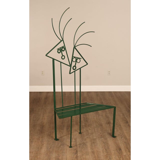 High Quality American Made W. Travis “Sisters” Painted Metal Sculpture Bench, Dated 1998. Features Two Stylized Figures...