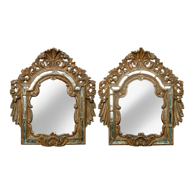 Pair of Early 1900s Italian Giltwood Antique Mirrors For Sale