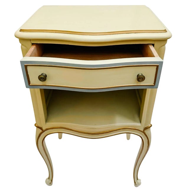 Cream Mid-20th Century Drexel Touraine French Provincial Louis XV Style Crème Peinte Nightstands - A Pair For Sale - Image 8 of 18