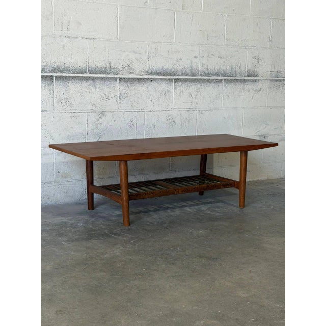 Mid-Century Modern Solid Teak Rectangular Coffee Table With Slatted Magazine Shelf Danish Mid-Century Modern 1960s For Sale - Image 3 of 8