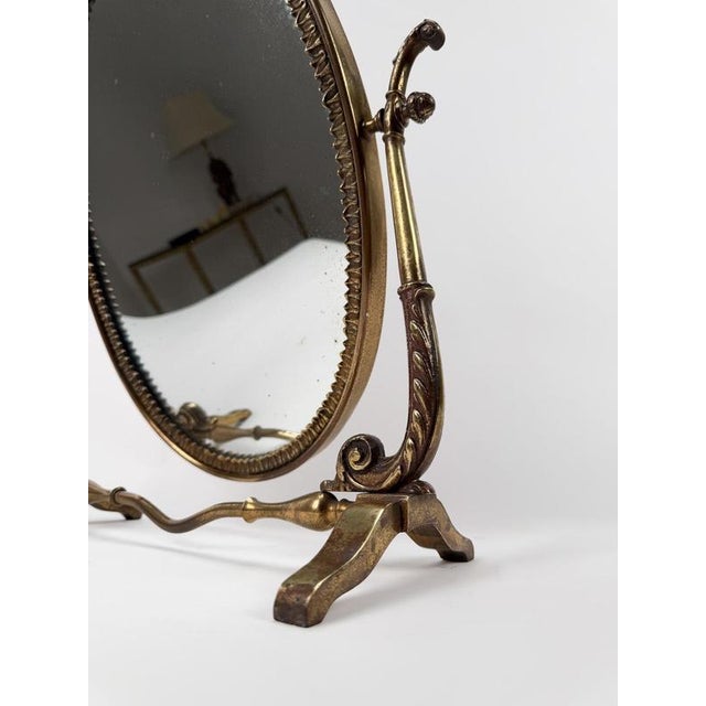 Mid-Century Italian Neoclassical Oval Cast Brass Vanity Mirror, 1950s For Sale - Image 14 of 18