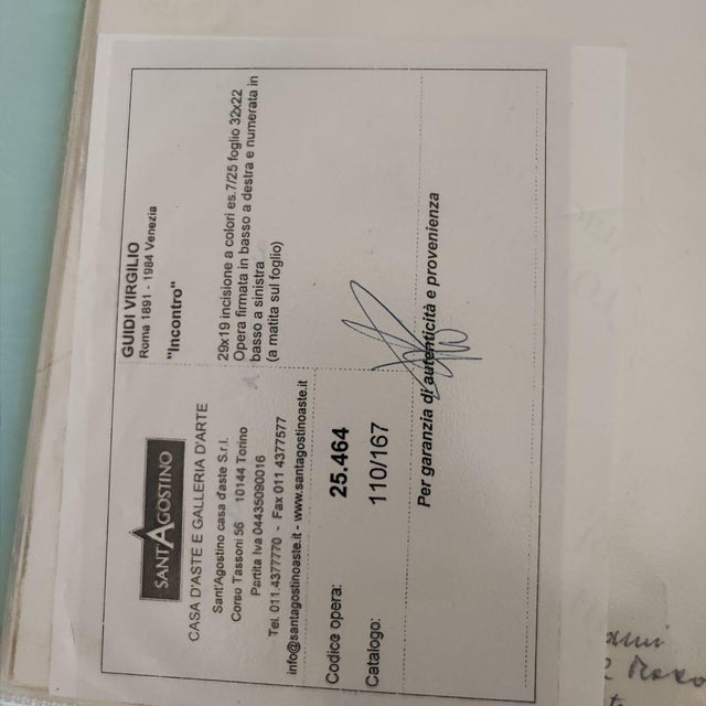 Virgilio Guidi, Color Engraving, Framed For Sale - Image 9 of 10