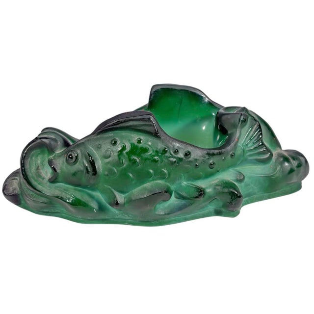 1940s 1940s Art Deco Green Malachite Glass Figural Fish Bowl Czechoslovakia For Sale - Image 5 of 9