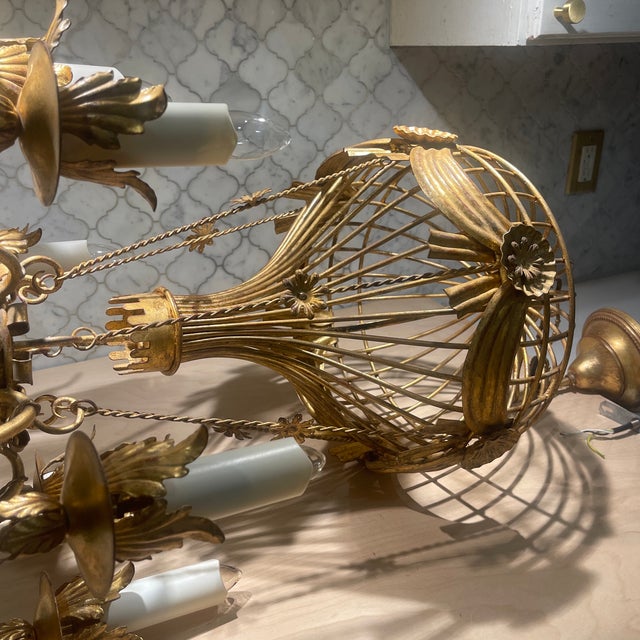 Gold Rare Italian Gilt Iron Hot Air Balloon Chandelier – Sculptural Mid-Century Statement Lighting For Sale - Image 8 of 12